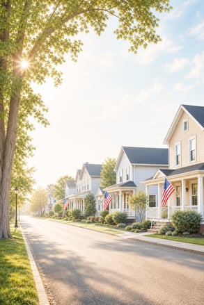 Festive Americana Street Scene with Text and Form