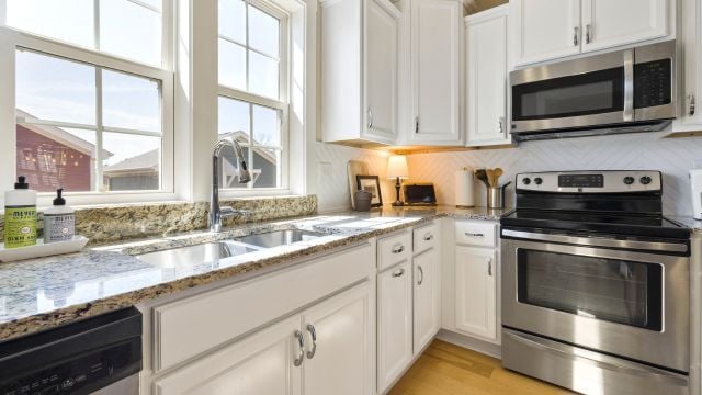 White Double Hung Windows in Kitchen