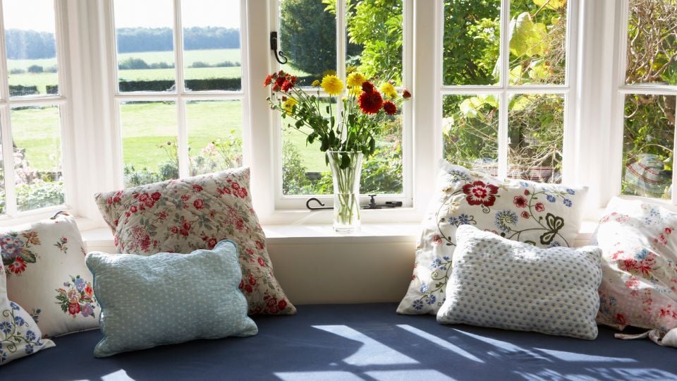 Window Seat with White Grids