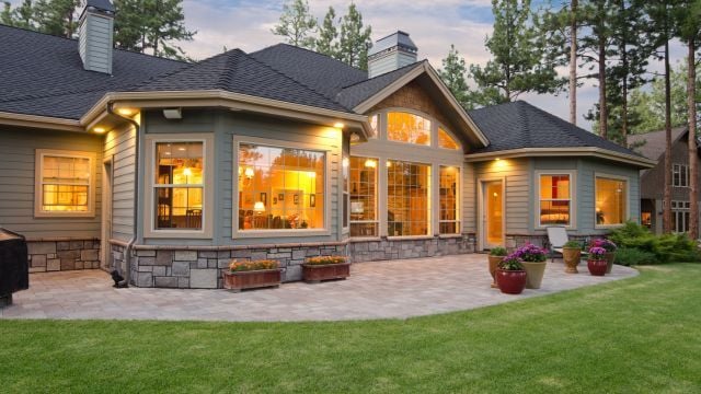 Home with Specialty Windows at Night