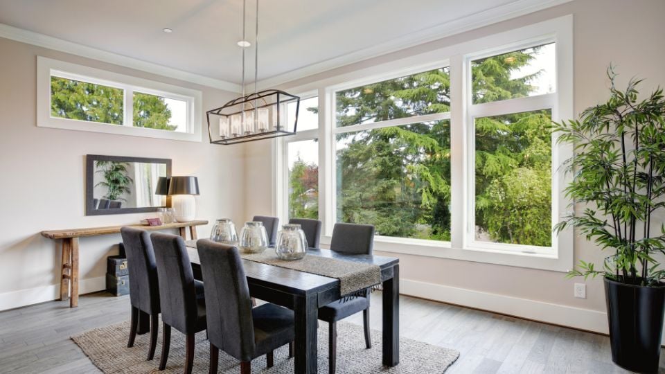 Large Dining Room with windows with transoms