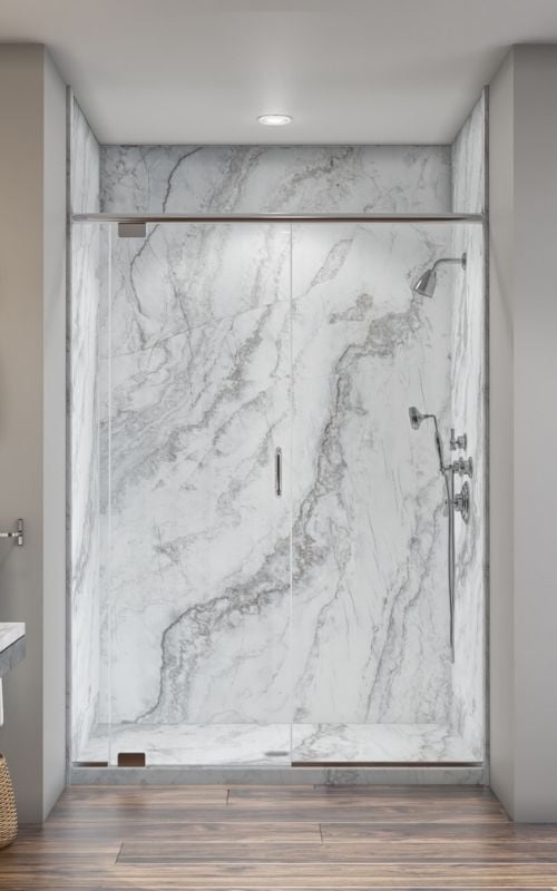 Walk In Shower with Chrome Fixtures