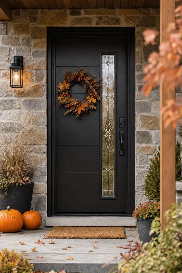 Black Entry Steel Door with Decorative Glass