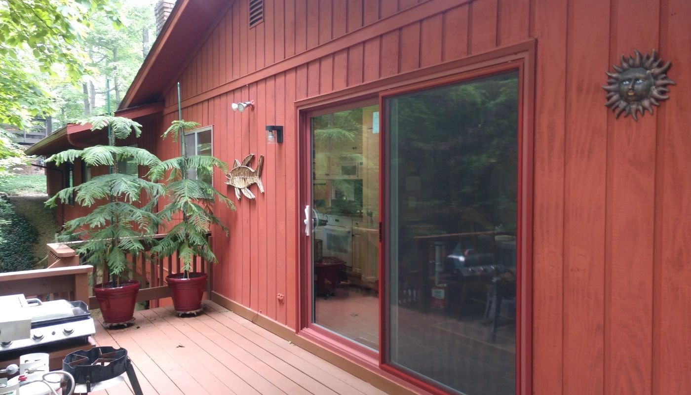 Red sliding patio door