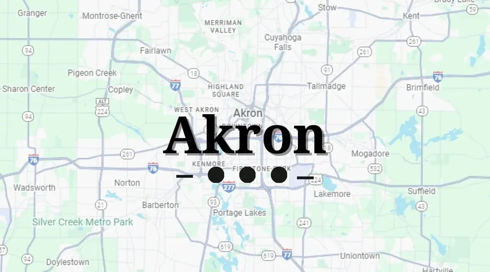 Map of Akron for Joyce Windows Sunrooms and Baths