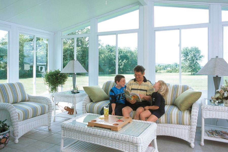 Interior Year Round Sunroom White with Glass Walls
