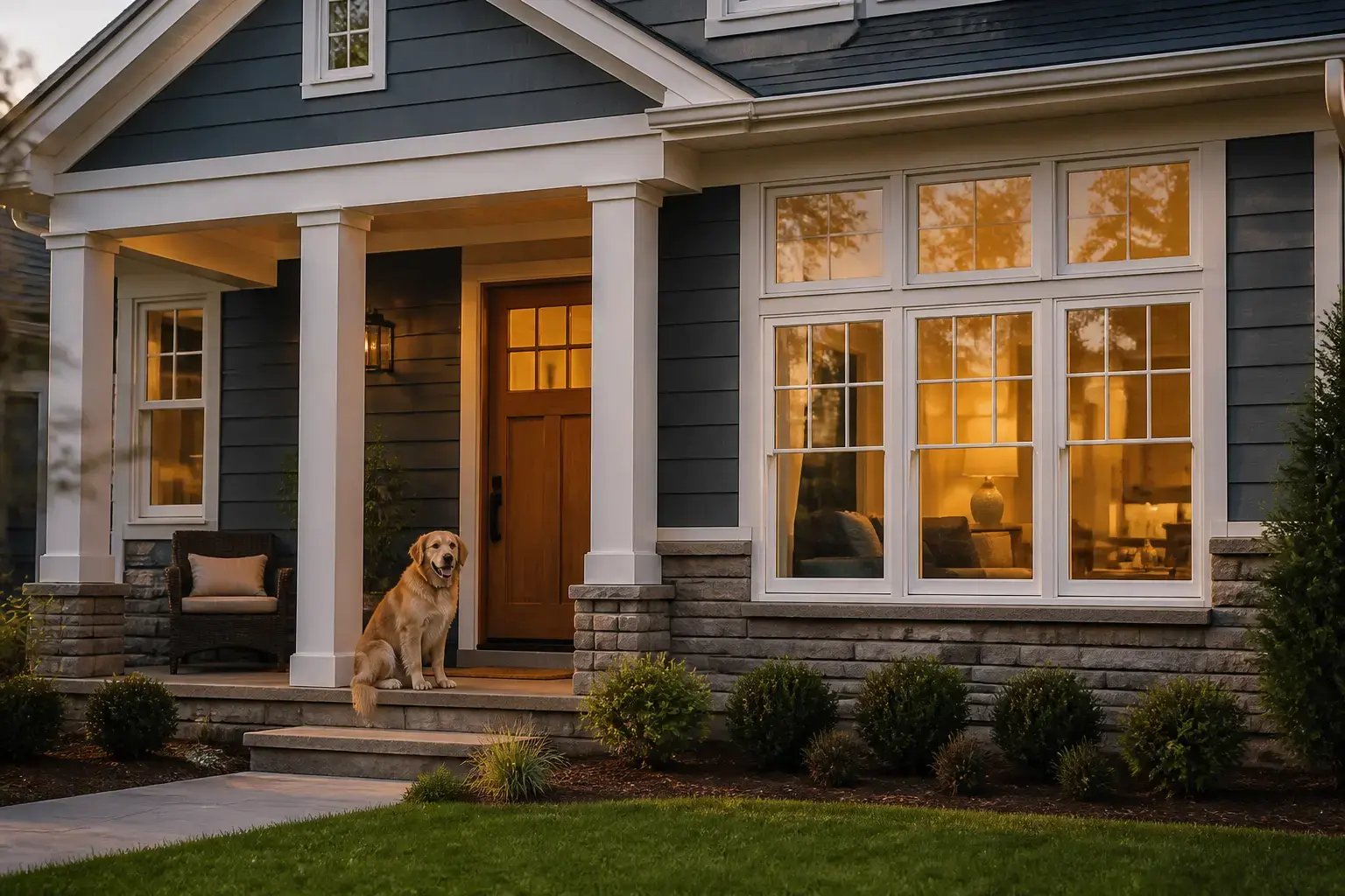 Charlotte NC Home with Dog on Front Porch