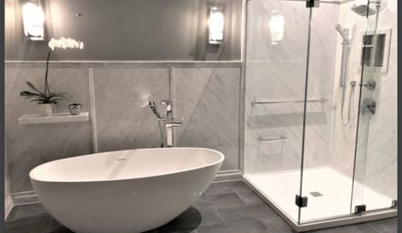 Stand alone tub with shower in SignatureStone