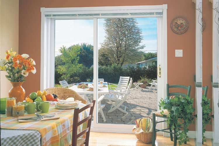 White Patio Door with Brass Handle