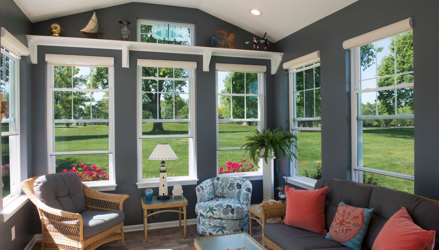 White double hung windows grids on top