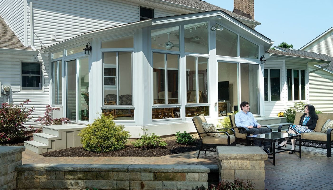 Year round sunroom angled corners